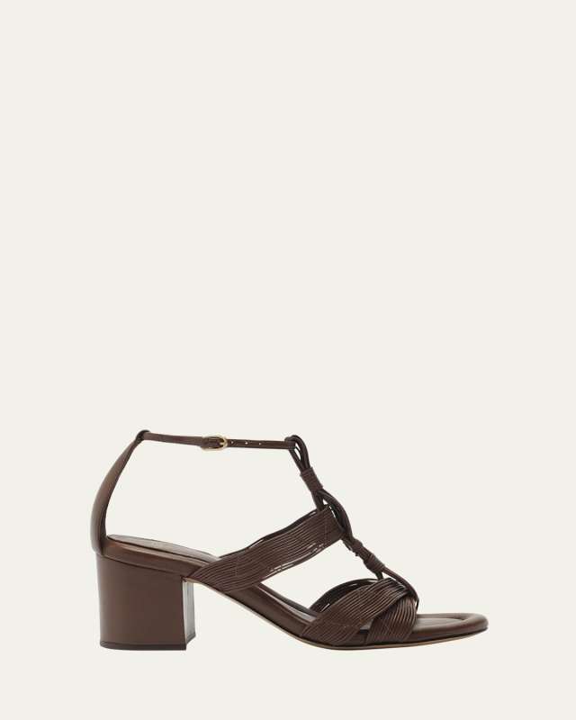 Olga Leather Block-Heel Strappy Sandals